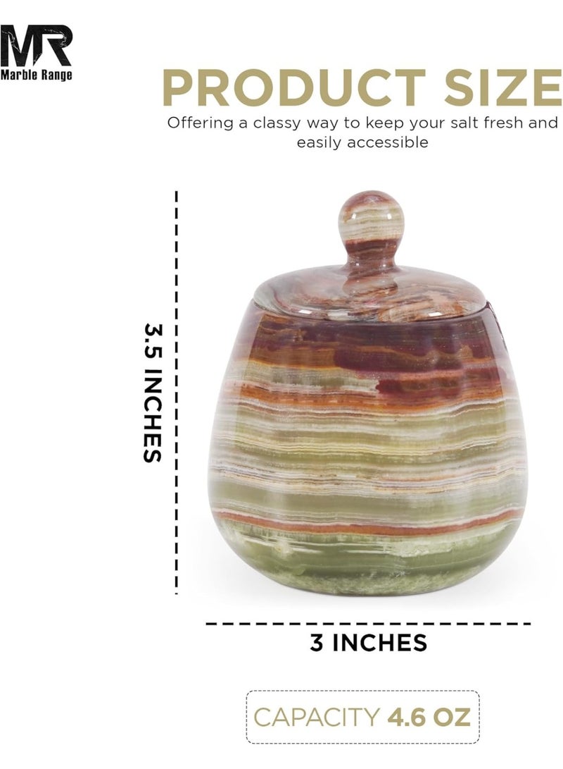 MARBLE RANGE Handmade Green Marble Salt Cellar 3.5 Inch with Lid, Salt Jar, Salt Dish & Holder, Spice & Sugar Container, Salt Dispenser for Kitchen Countertop, Perfect for Dining, Home, or Gift - Image 2
